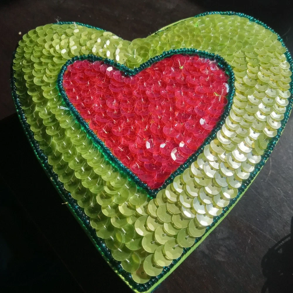 1999 Vintage Embellished Sequin Heart‎ Gift Box Trinket Keepsake Jewelery